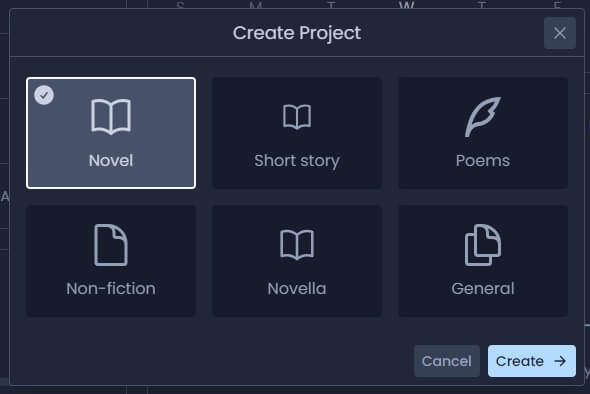 create a new project in novlr